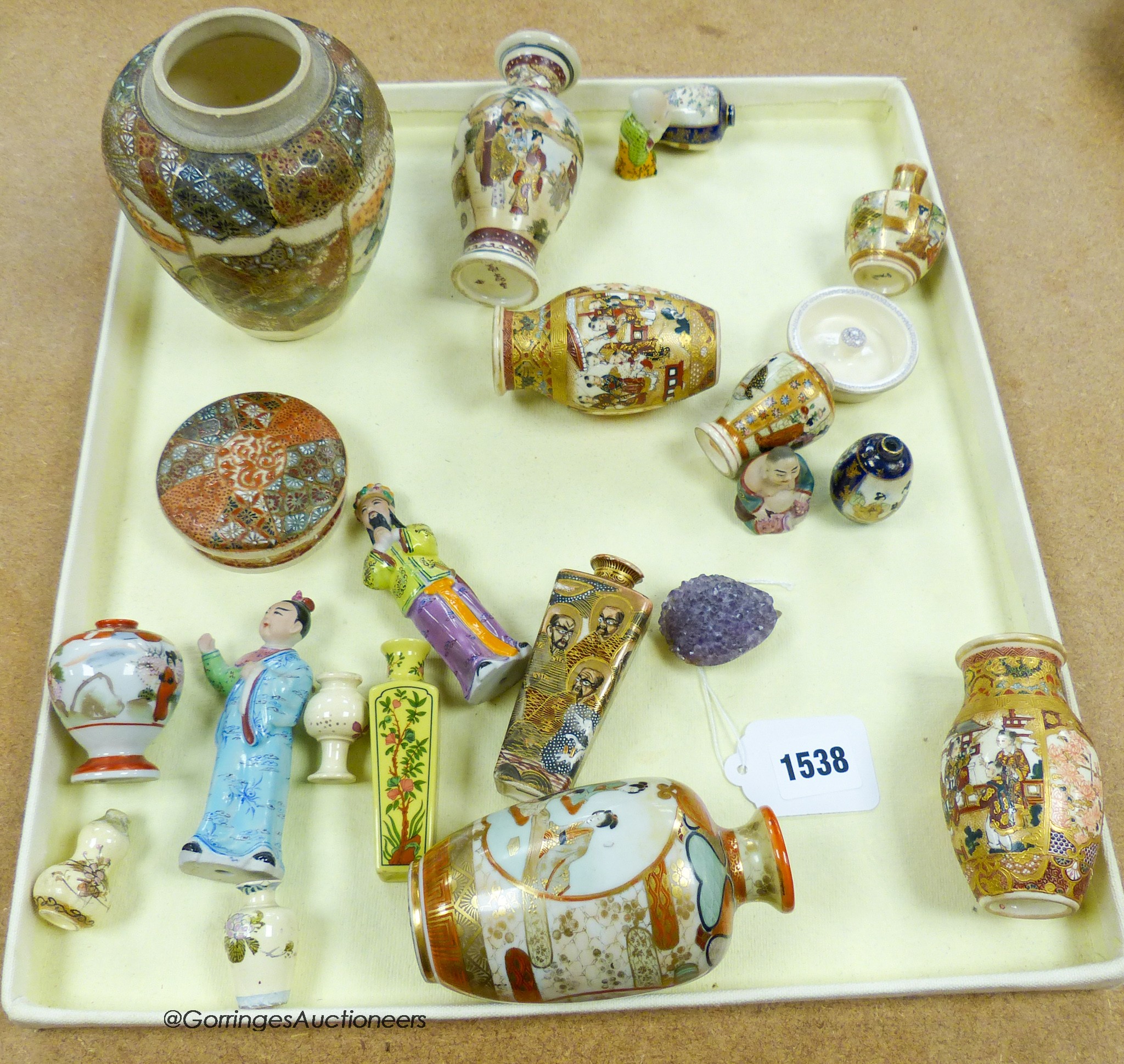 A collection of Japanese miniature Satsuma vases etc.